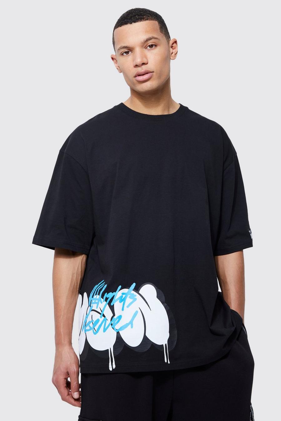Black Tall Oversized Extended Neck Graffiti T-shirt image number 1