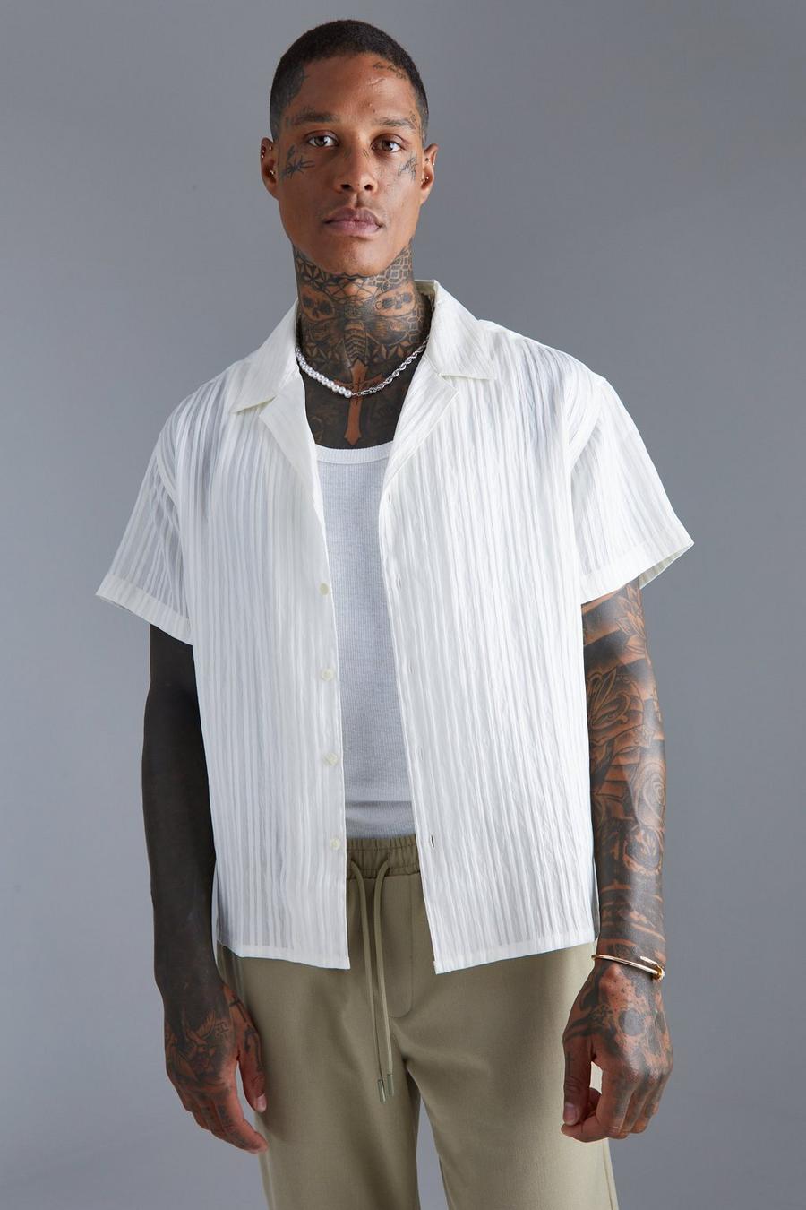Ecru Short Sleeve Boxy Stripe Texture Shirt image number 1