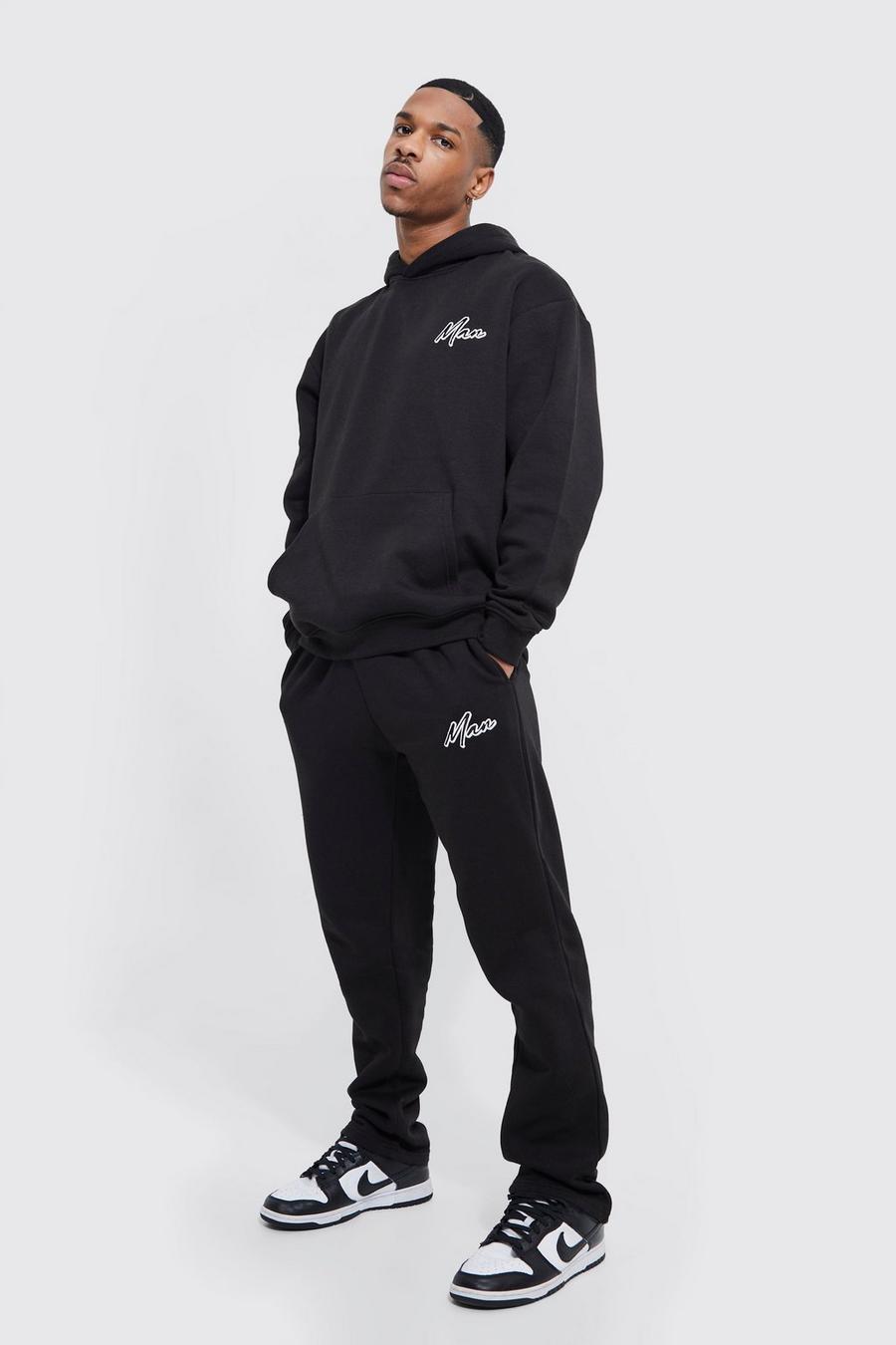 Black Lightweight Man Oversized Official Hooded Tracksuit