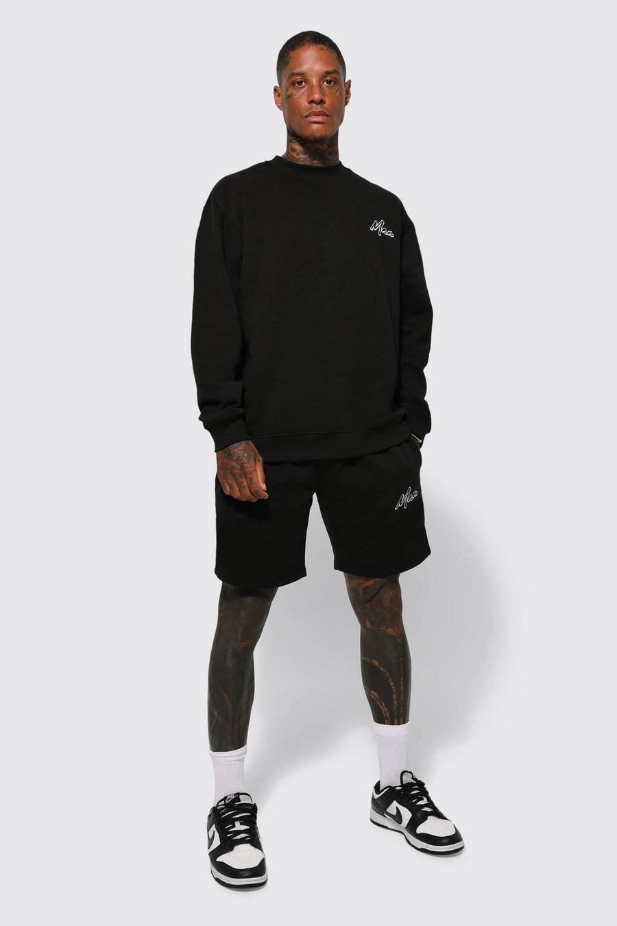Black Lightweight Man Oversized Sweatshirt Short Tracksuit image number 1