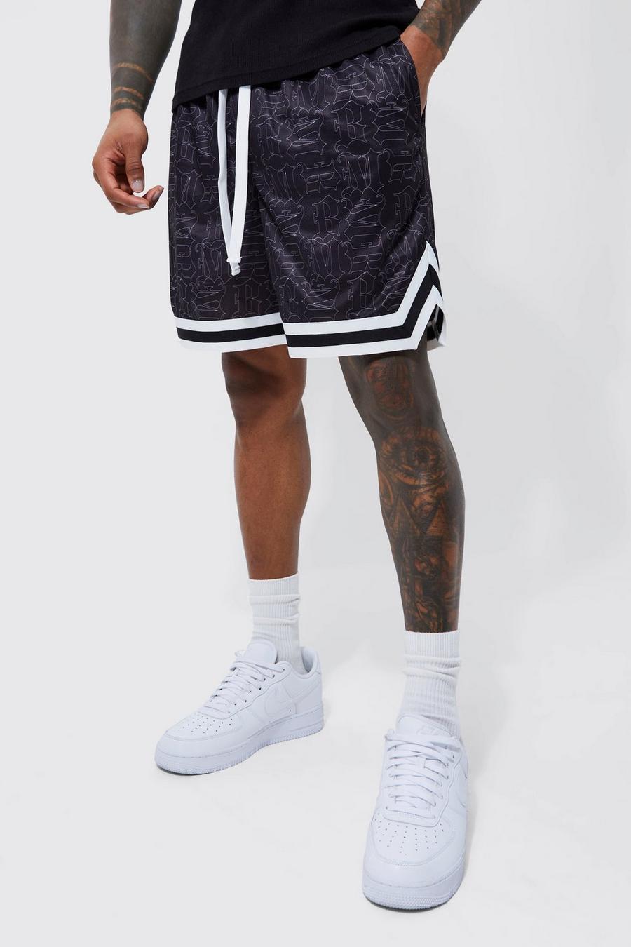 Pantalón corto de baloncesto holgado de malla BM, Black nero