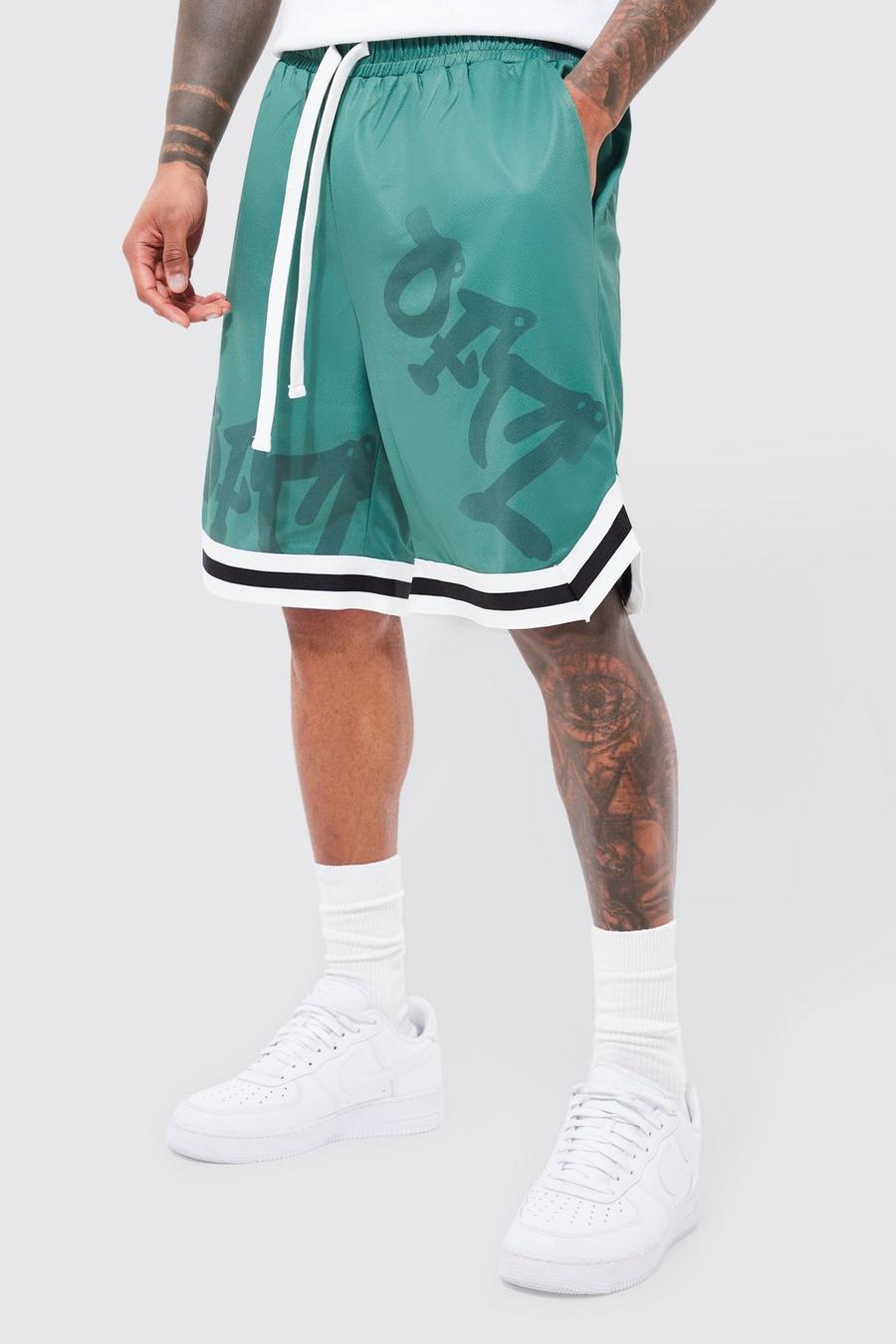 Forest green Loose Fit Ofcl Print Mesh Basketball Short