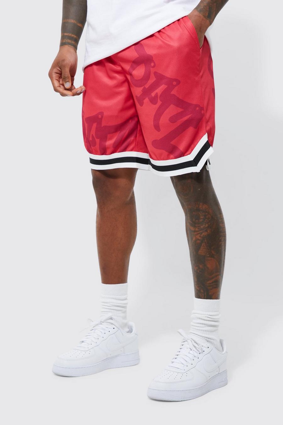 Red Loose Fit Ofcl Print Mesh Basketball Short image number 1