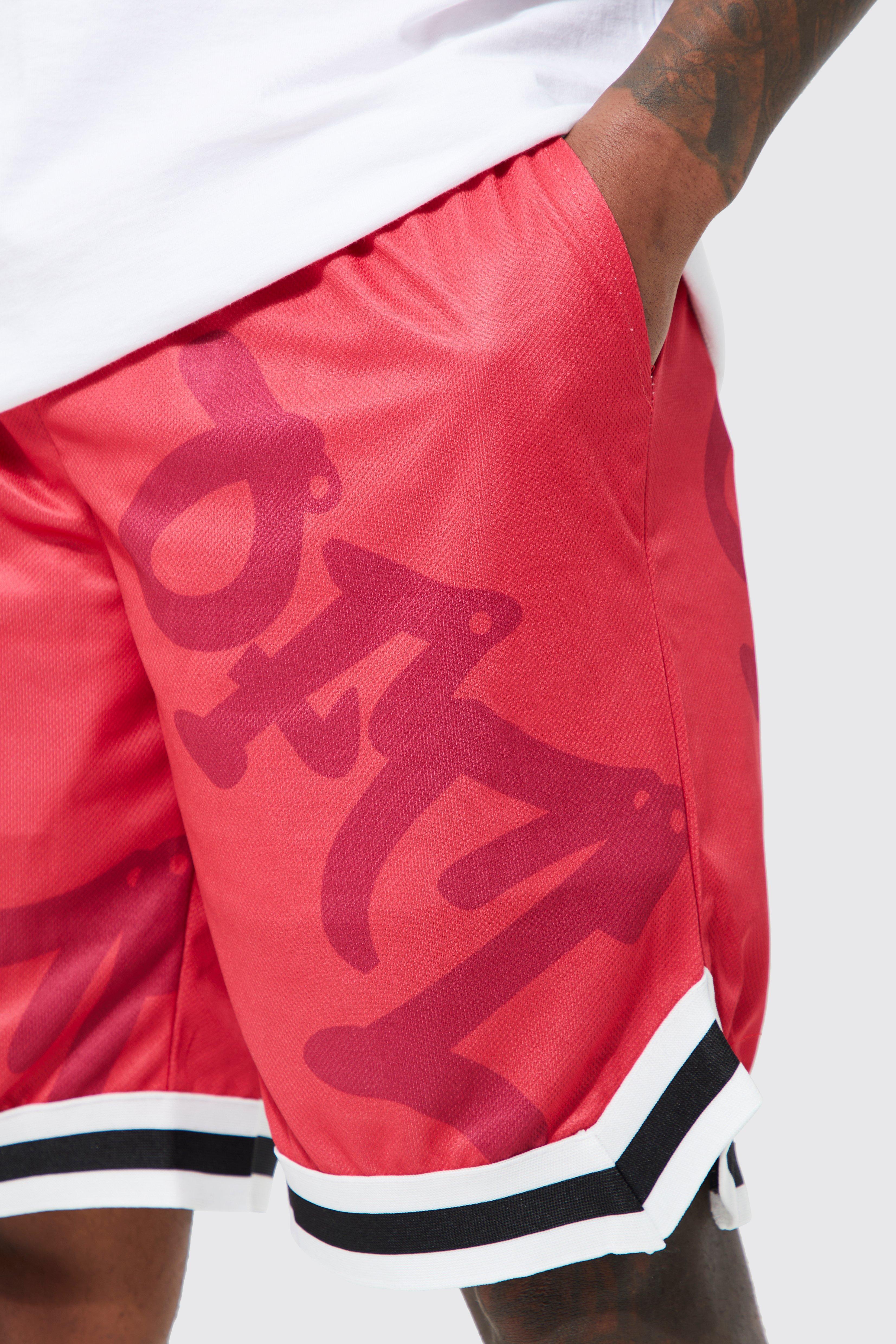 Logo Baggy Fit Basketball Shorts, RED