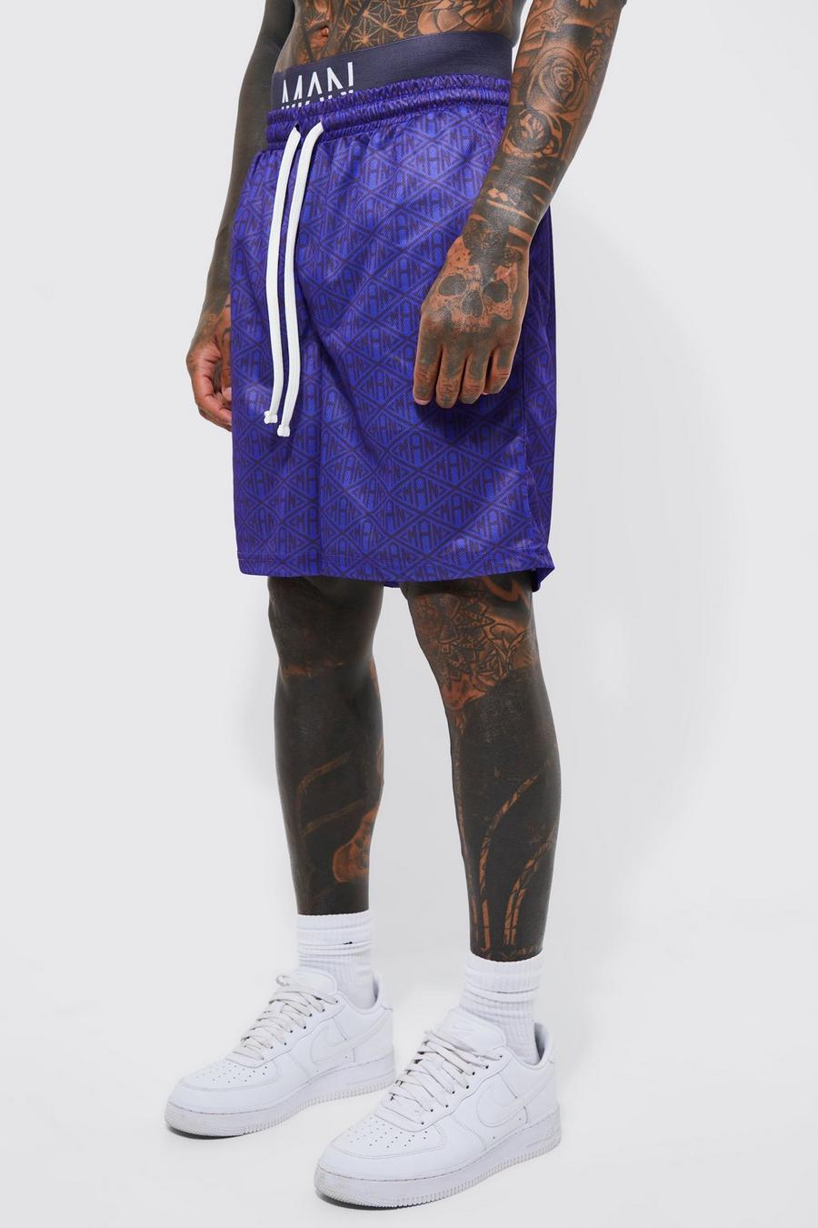 Purple Loose Fit Man Waistband Mesh Basketball Short