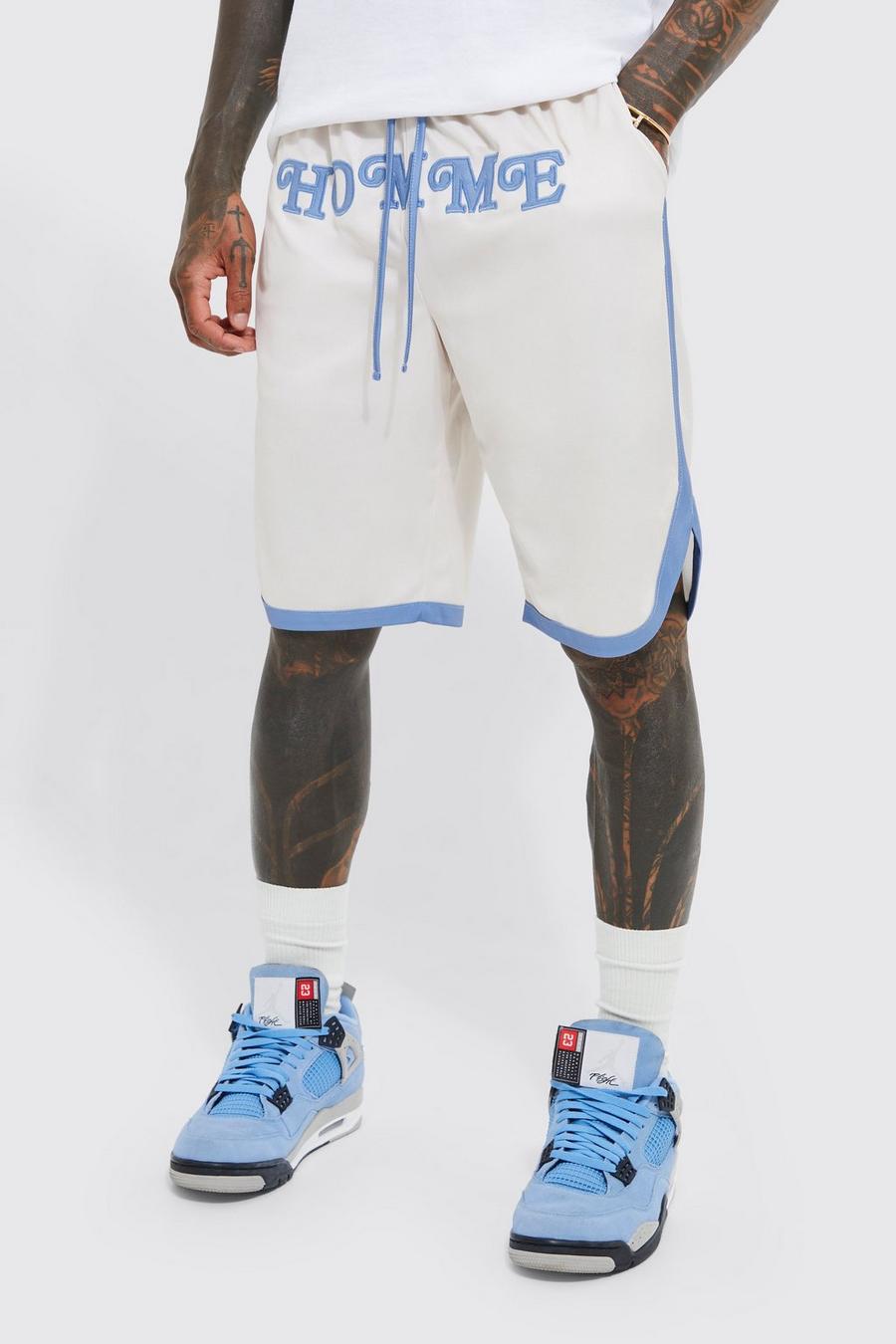 Pantalón corto largo holgado de baloncesto con estampado Homme, Ecru image number 1