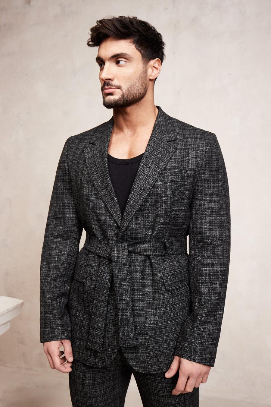 Relaxed Tie Front Cargo Pocket Suit Jacket, Black