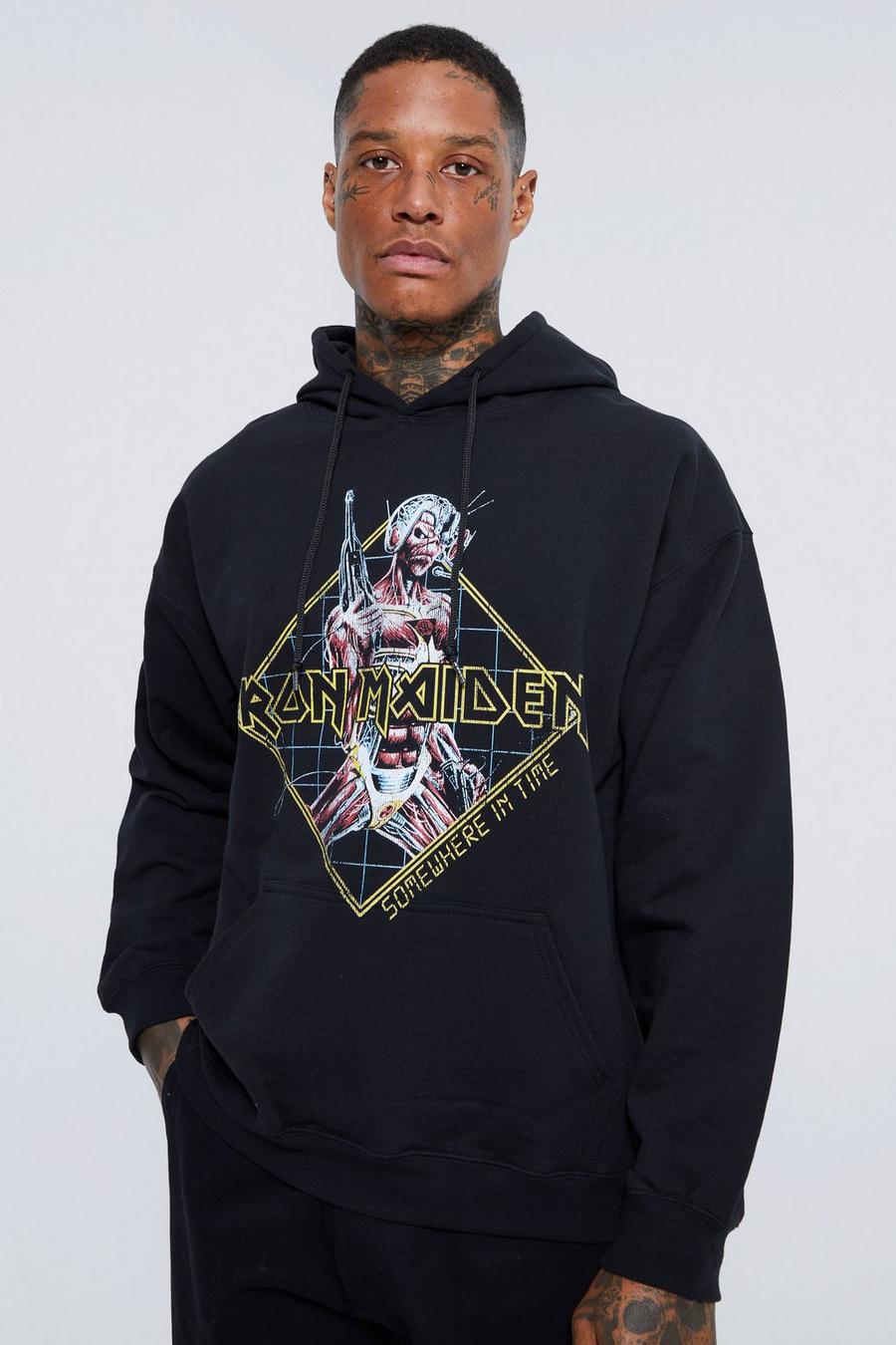 Black Oversized Iron Maiden License Hoodie image number 1