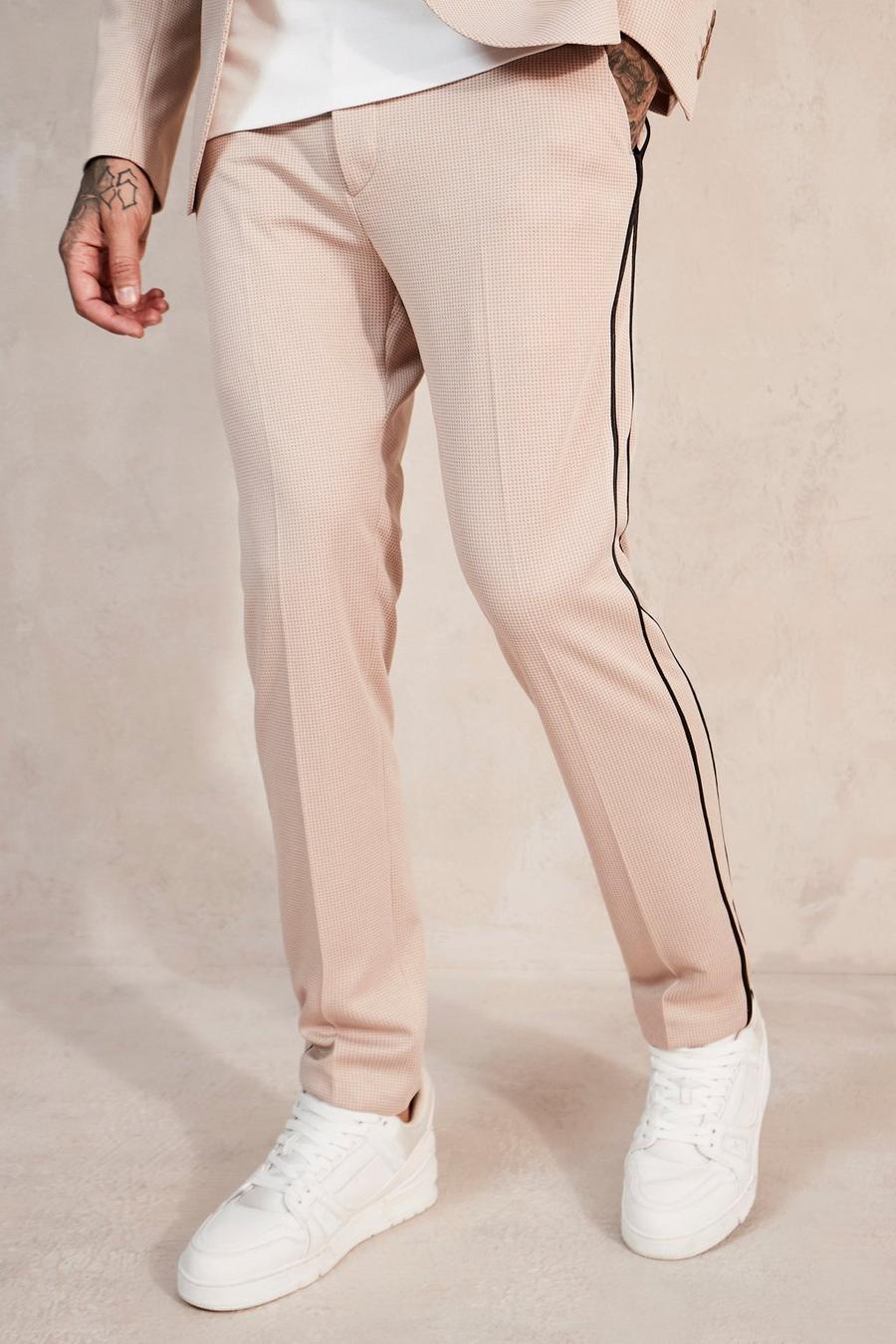 Light pink Skinny Dogtooth Side Piping Suit Trousers image number 1