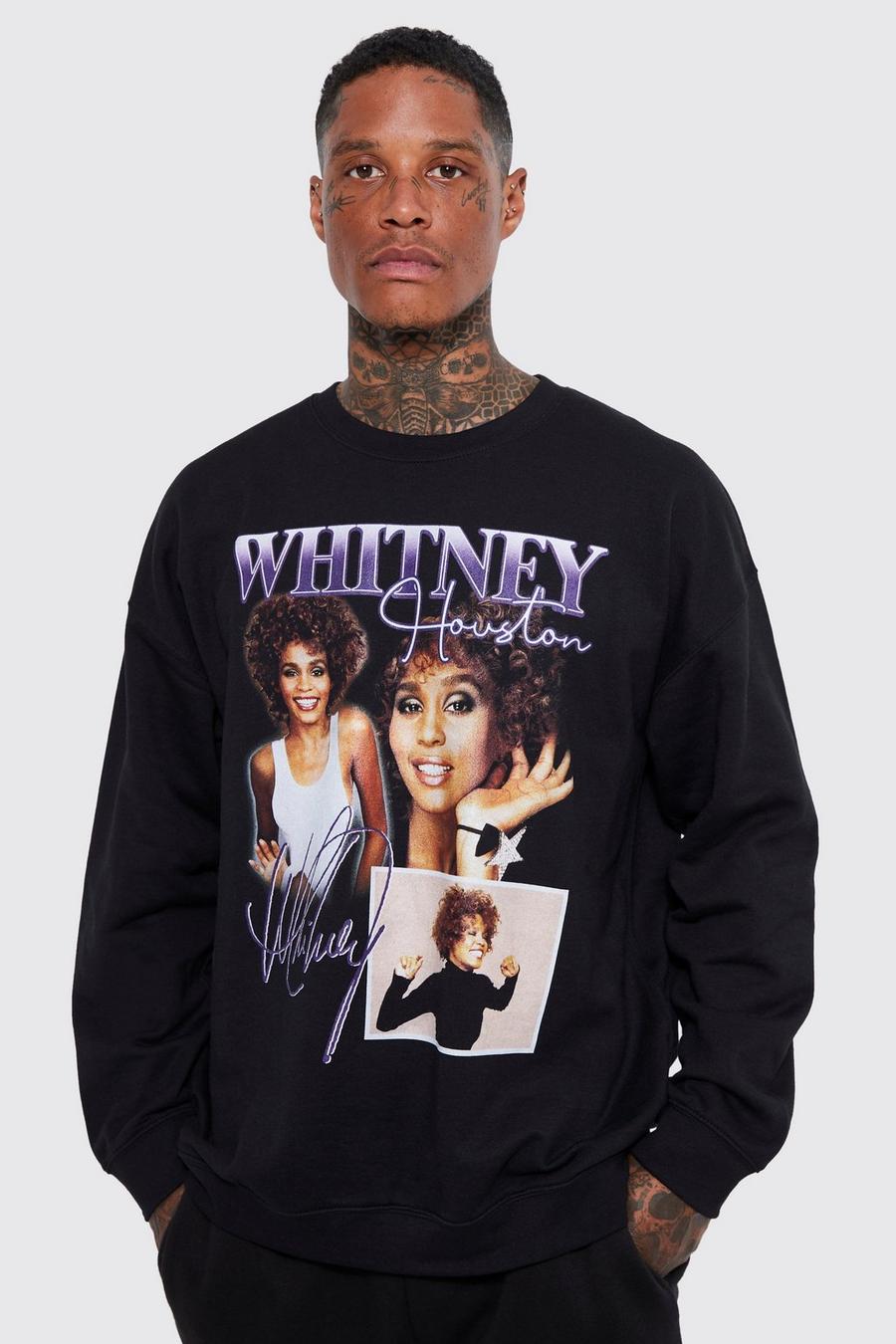 Sweat oversize à imprimé Whitney Houston, Black image number 1