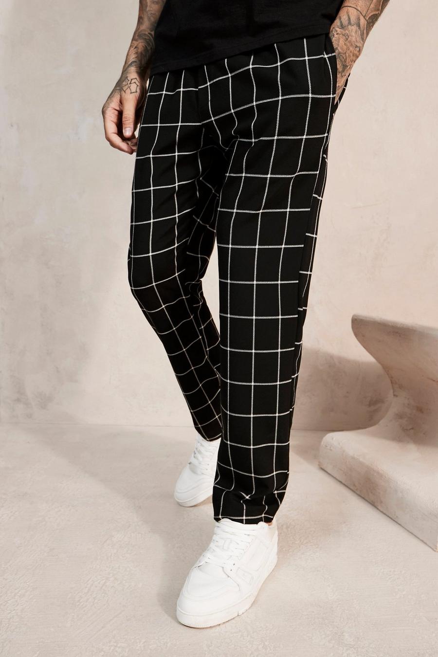 Pantaloni tuta Smart Slim Fit elasticizzati a quadri, Black image number 1