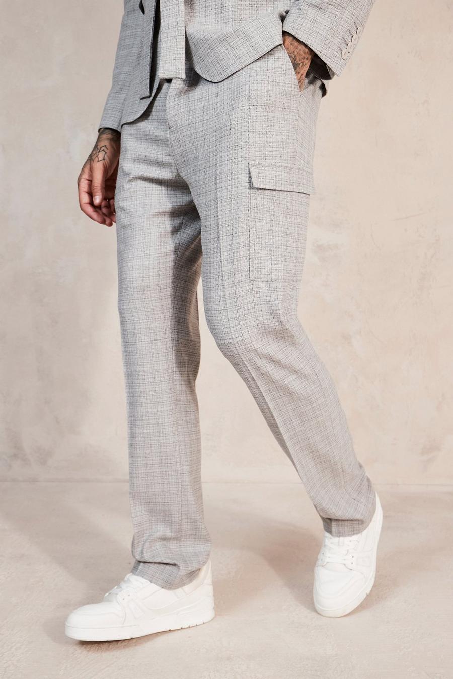 Grey Straight Leg Cargo Pocket Suit Trousers