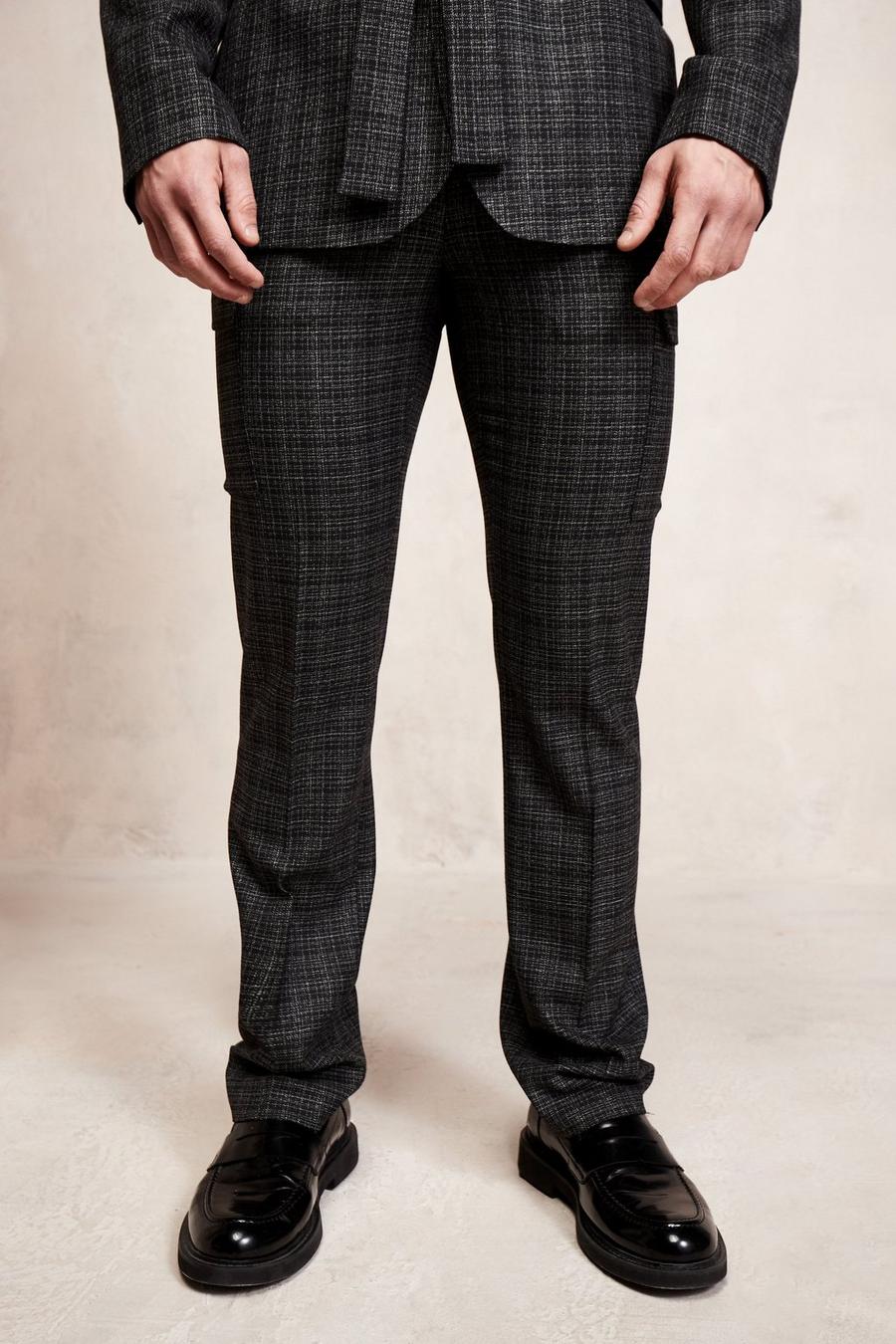 Black Straight Leg Cargo Pocket Suit Trousers image number 1