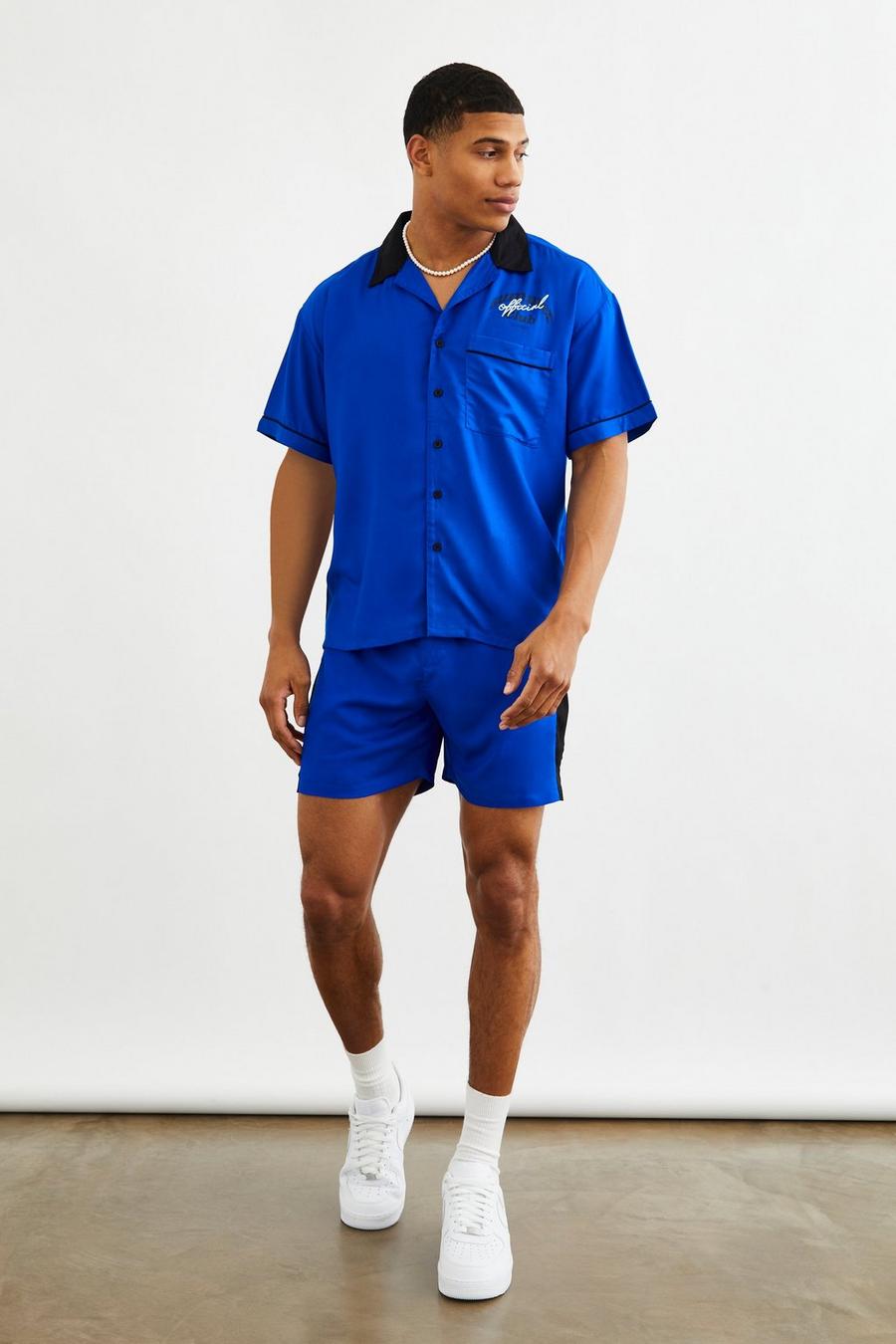 Blue bleu Boxy Shirt And Boxer Short Set