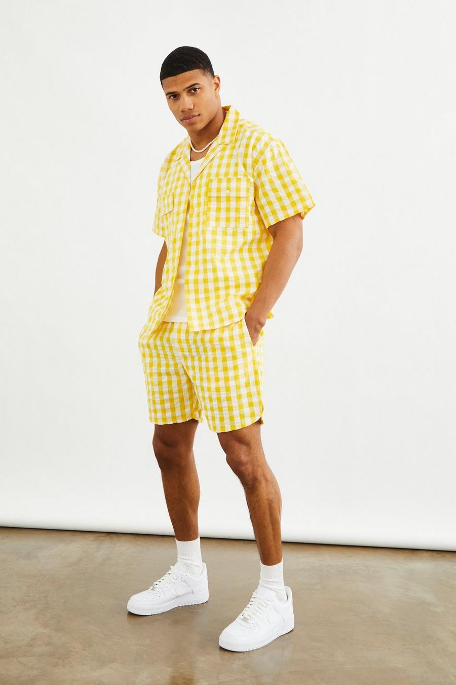 Yellow Boxy Shirt And Boxer Short Set image number 1