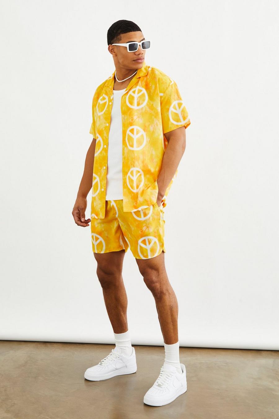 Yellow Oversize linneskjorta och shorts image number 1