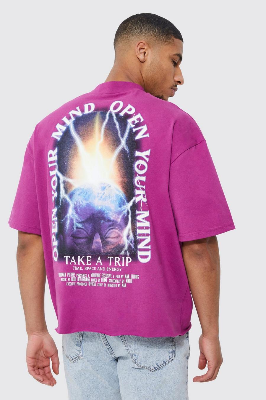 Pink Tall Oversized Boxy Graphic Raw Hem T-shirt image number 1