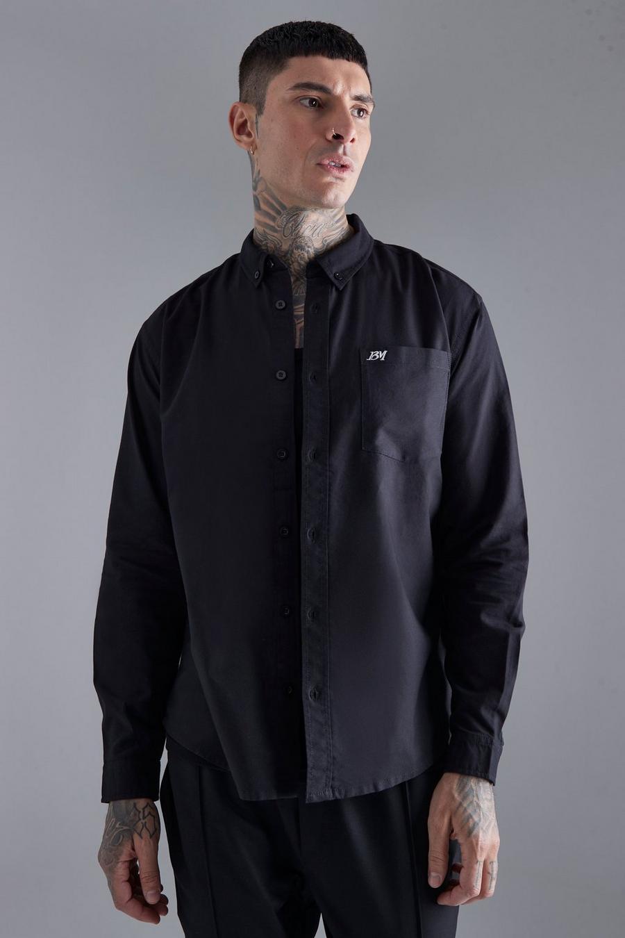 Black Relaxed Fit Oxford Shirt With Embroidery