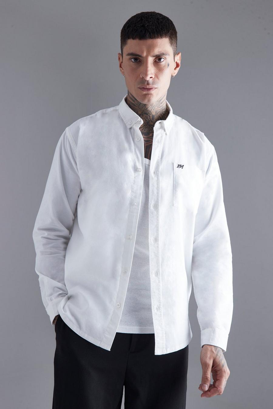White Relaxed Fit Oxford Shirt With Embroidery