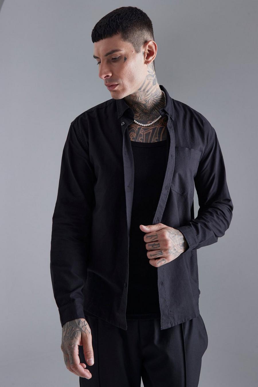 Black Relaxed Fit Long Sleeve Oxford Shirt