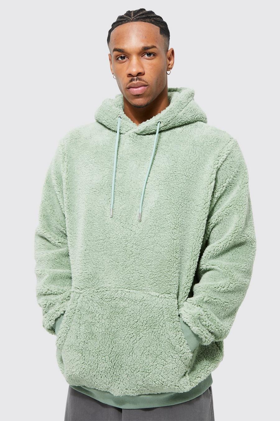 Dusty green Borg Over The Head Hoodie