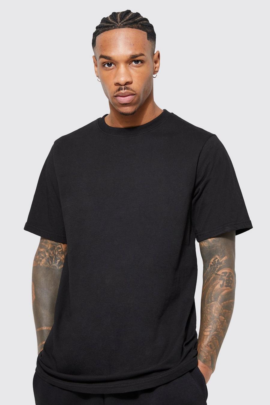 Longline Crew Neck T-shirt, Black negro