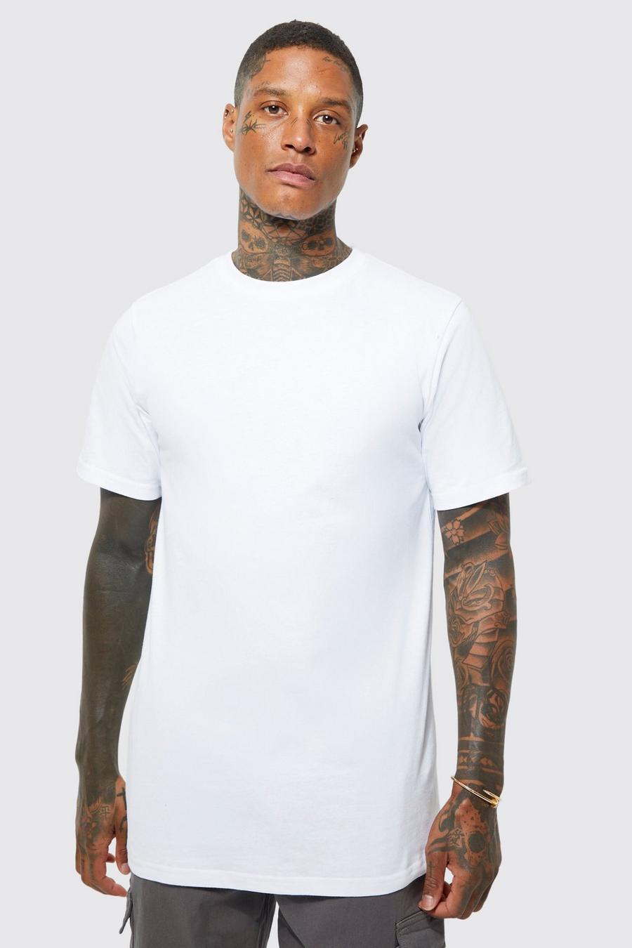 Camiseta con cuello de caja y corte largo, White bianco