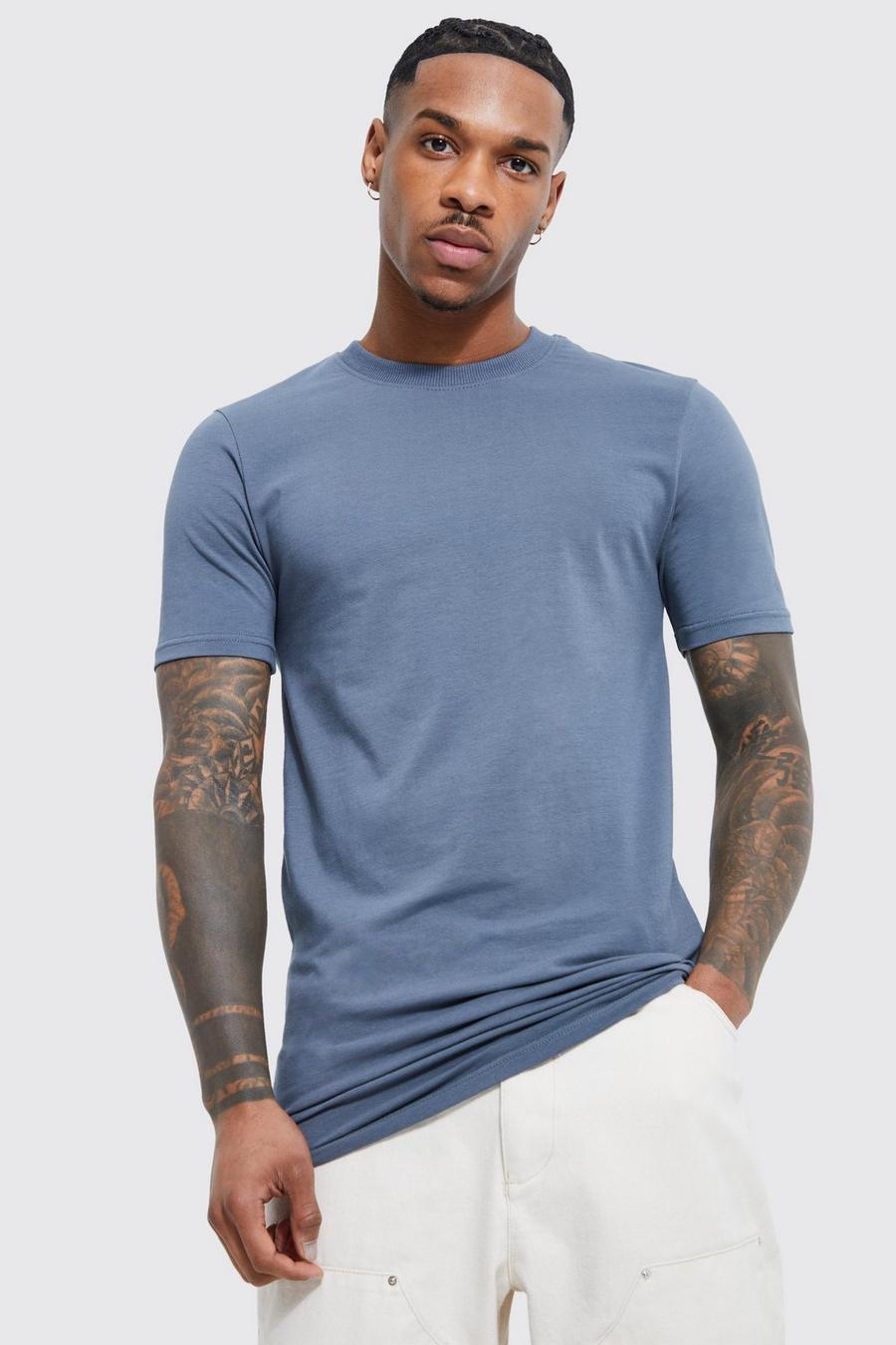 Slate blue blau Long Line Muscle Fit T-Shirt image number 1