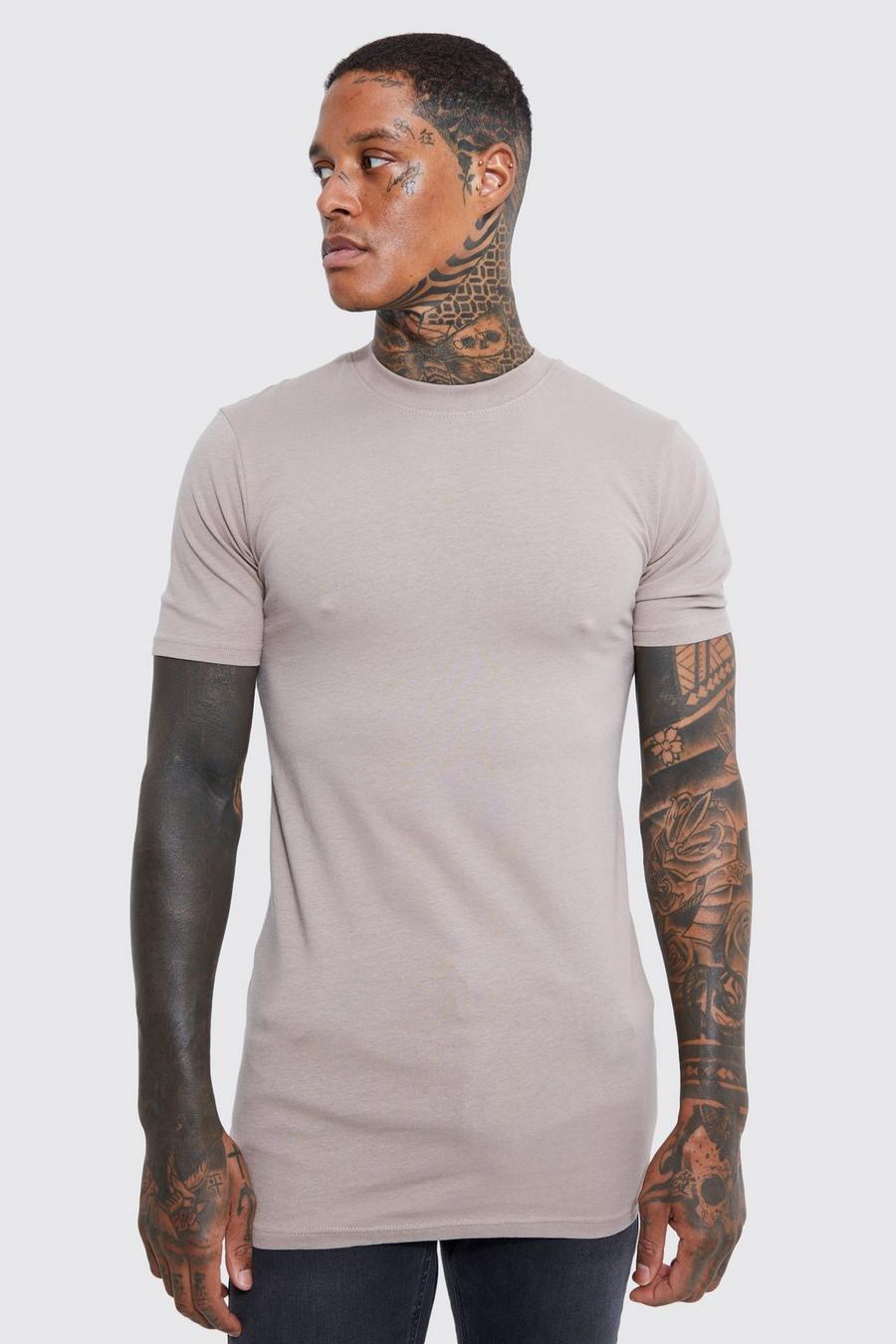 Taupe beige Long Line Muscle Fit T-Shirt image number 1