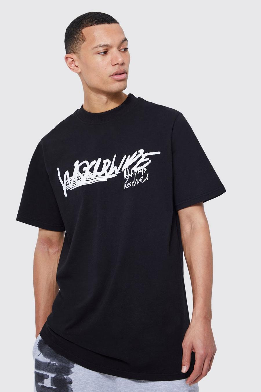 Black noir Tall Long Line Teddy T-Shirt Met Print image number 1
