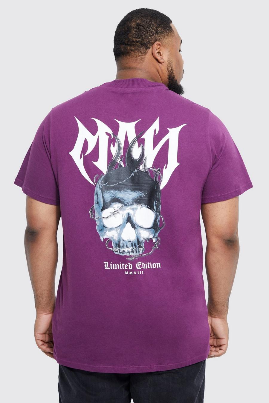 Purple violett Plus Long Line Schedel T-Shirt Met Brede Nek