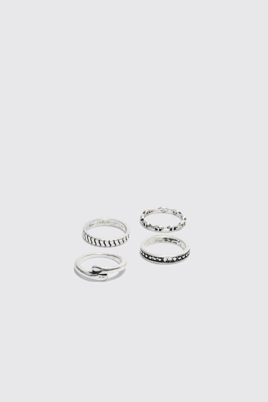 Silver 4 Pack Chain Effect Rings image number 1