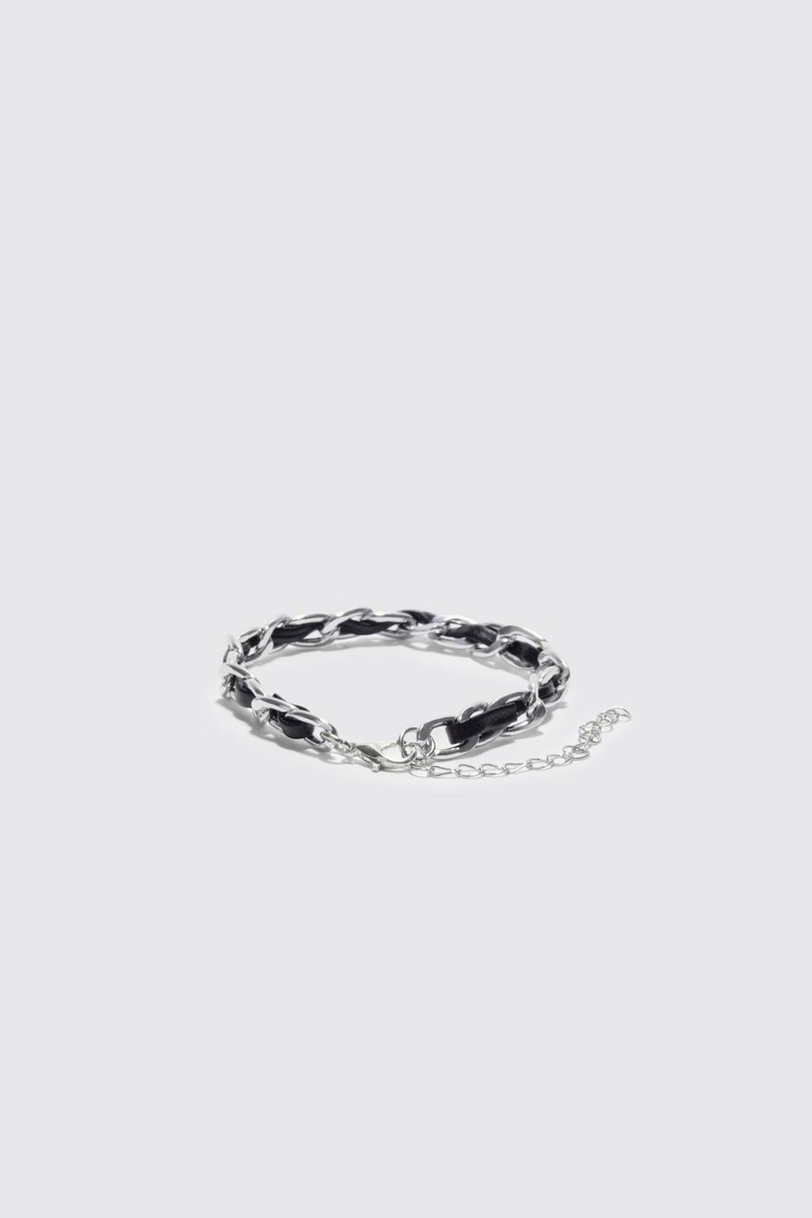 Black Pu Rope And Chain Bracelet