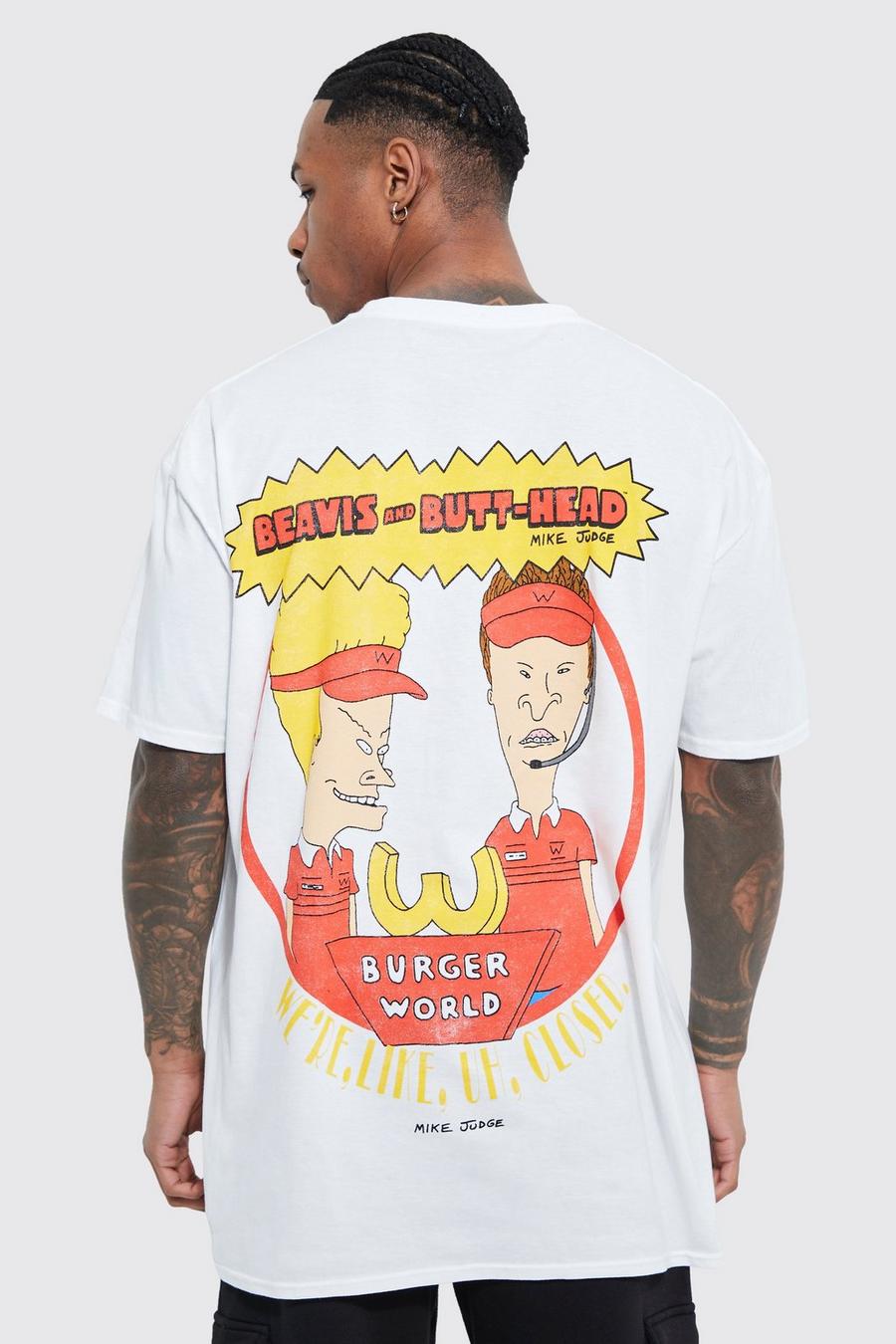 Camiseta oversize con estampado de Beavis & Butthead, White