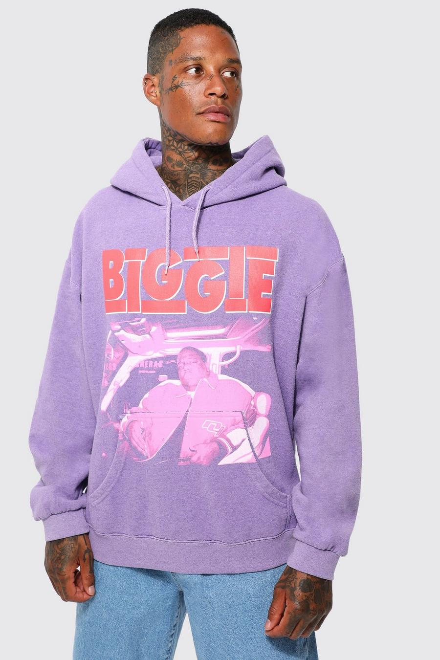 Purple Biggie Oversized hoodie med tryck image number 1