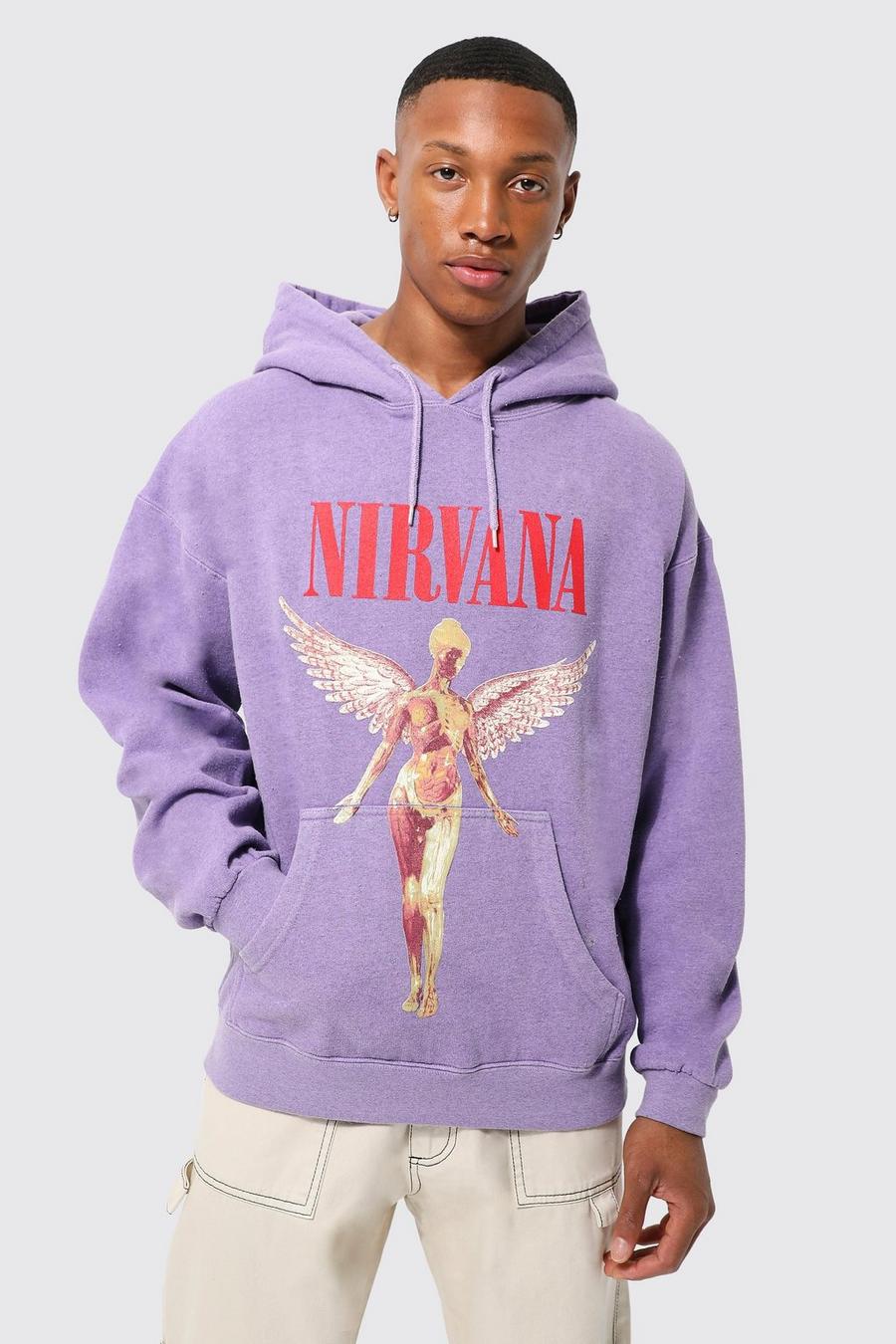 Oversize Hoodie mit lizenziertem Nirvana-Print, Purple violett