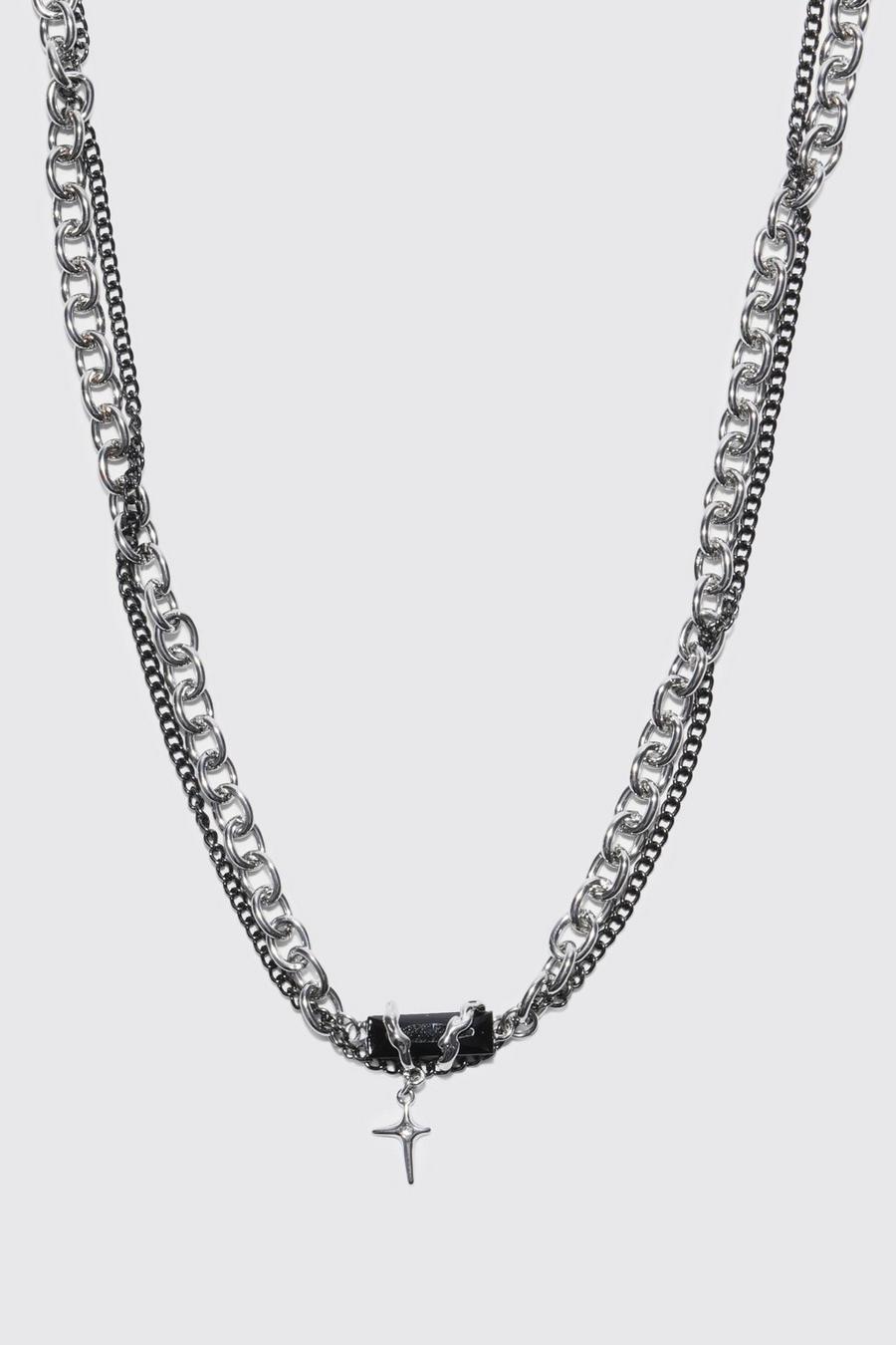 Silver Chain Mix Cross Pendant Necklace
