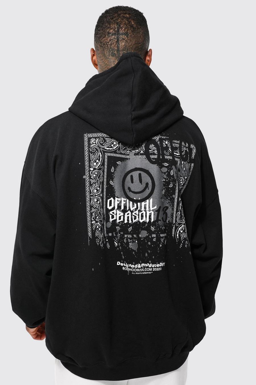 Black Oversized hoodie med bandanamotiv image number 1