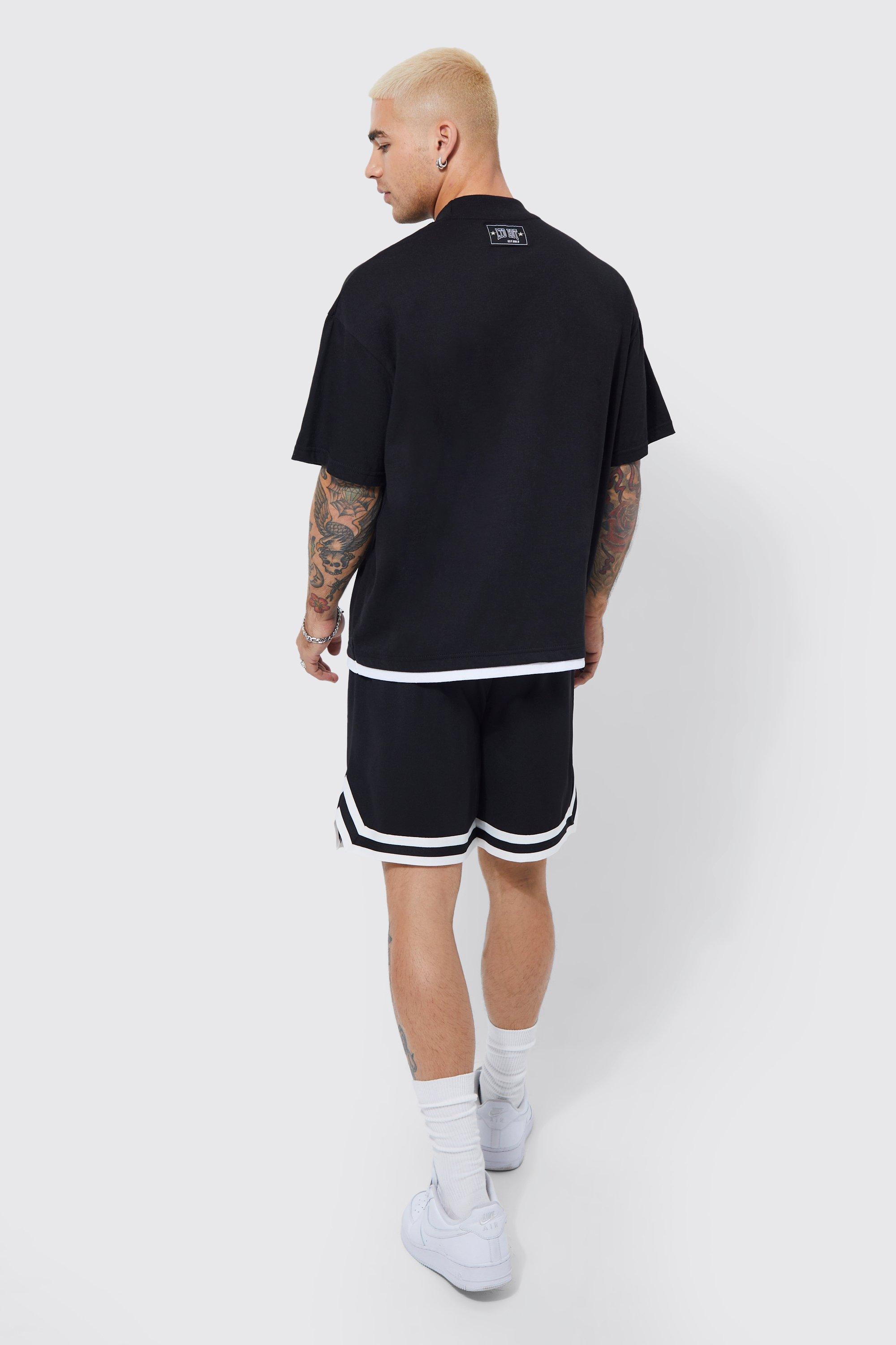 Oversized Short Length Mesh Basketball Shorts With Tape