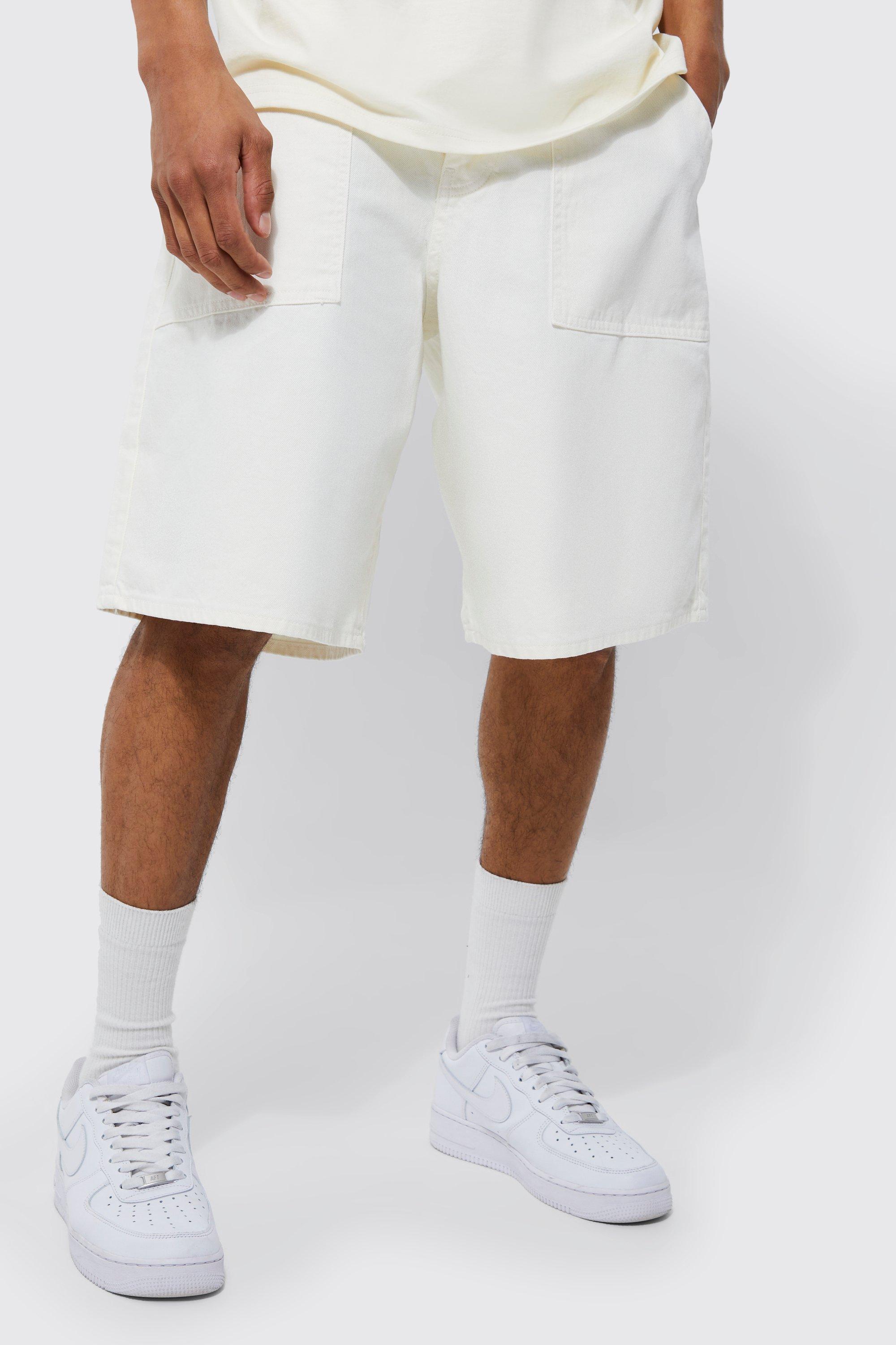 Ecru Parachute Fit Denim Shorts