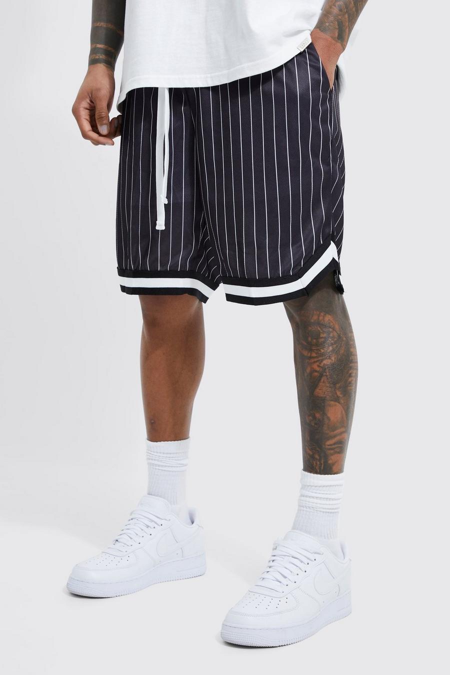 Black Airtex Pinstripe Basketball Shorts With Tape image number 1