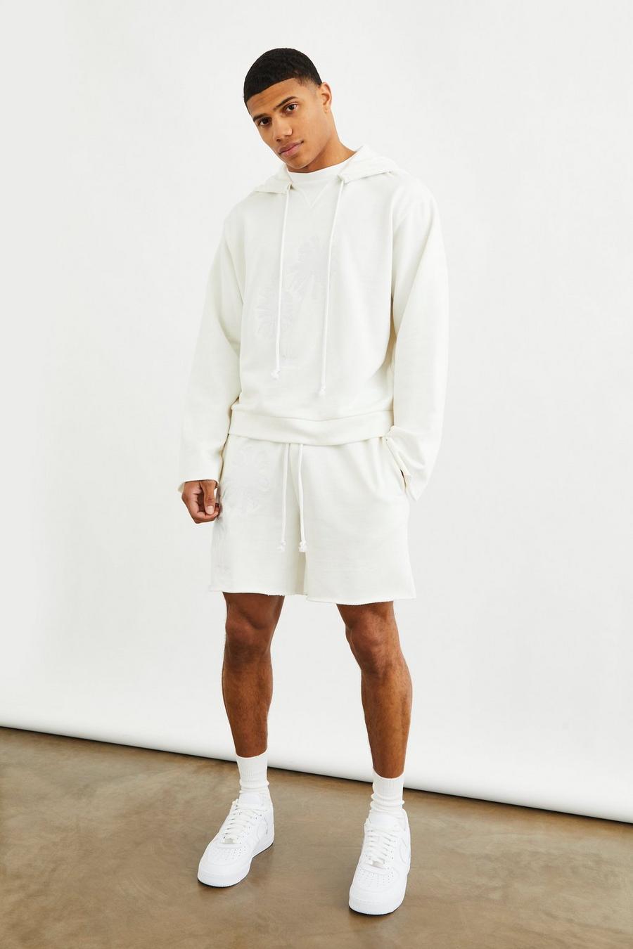 Ecru vit Oversize V-ringad hoodie och shorts