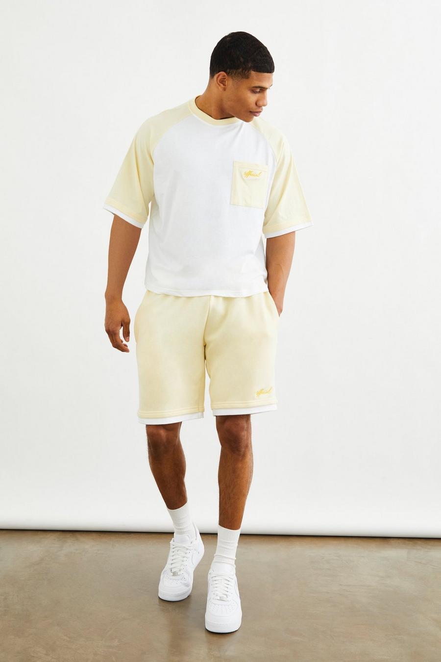 Yellow Slim fit t-shirt och shorts image number 1