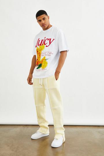 Yellow Oversized Print Tee And Split Hem Sweatpant Set