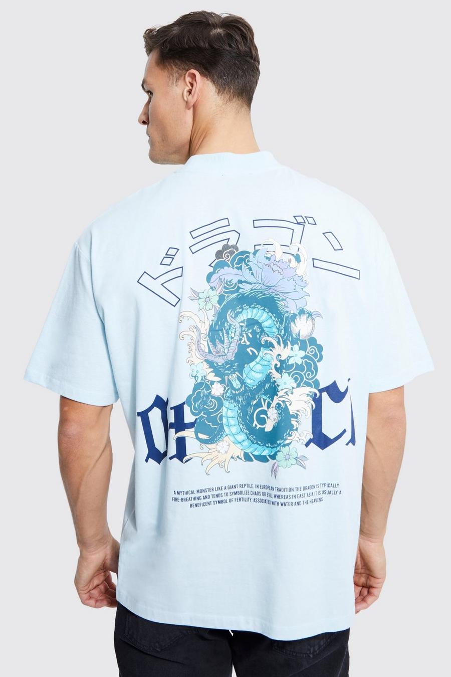 Light blue Tall Oversized Extended Neck Dragon T-shirt