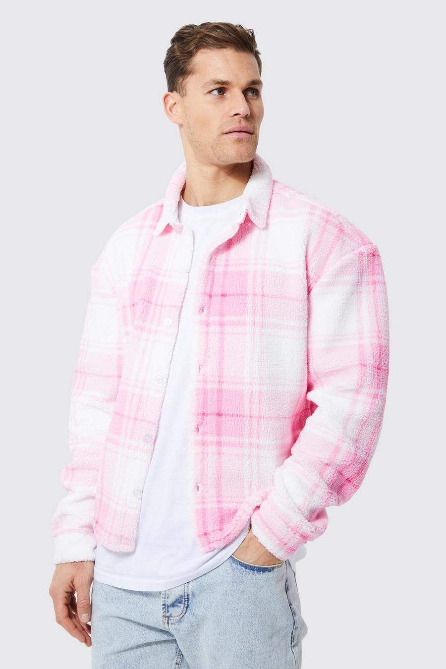 Pink Tall Boxy Fit Check Borg Overshirt