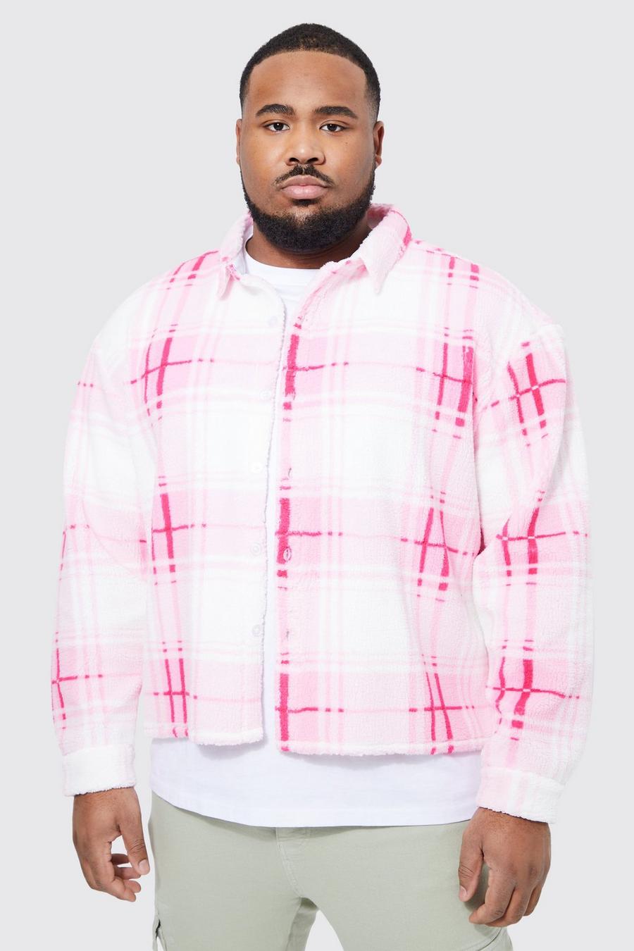 Pink Plus Boxy Fit Check Borg Overshirt image number 1