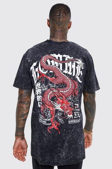 Oversized Dragon Acid Wash Graphic T-shirt black