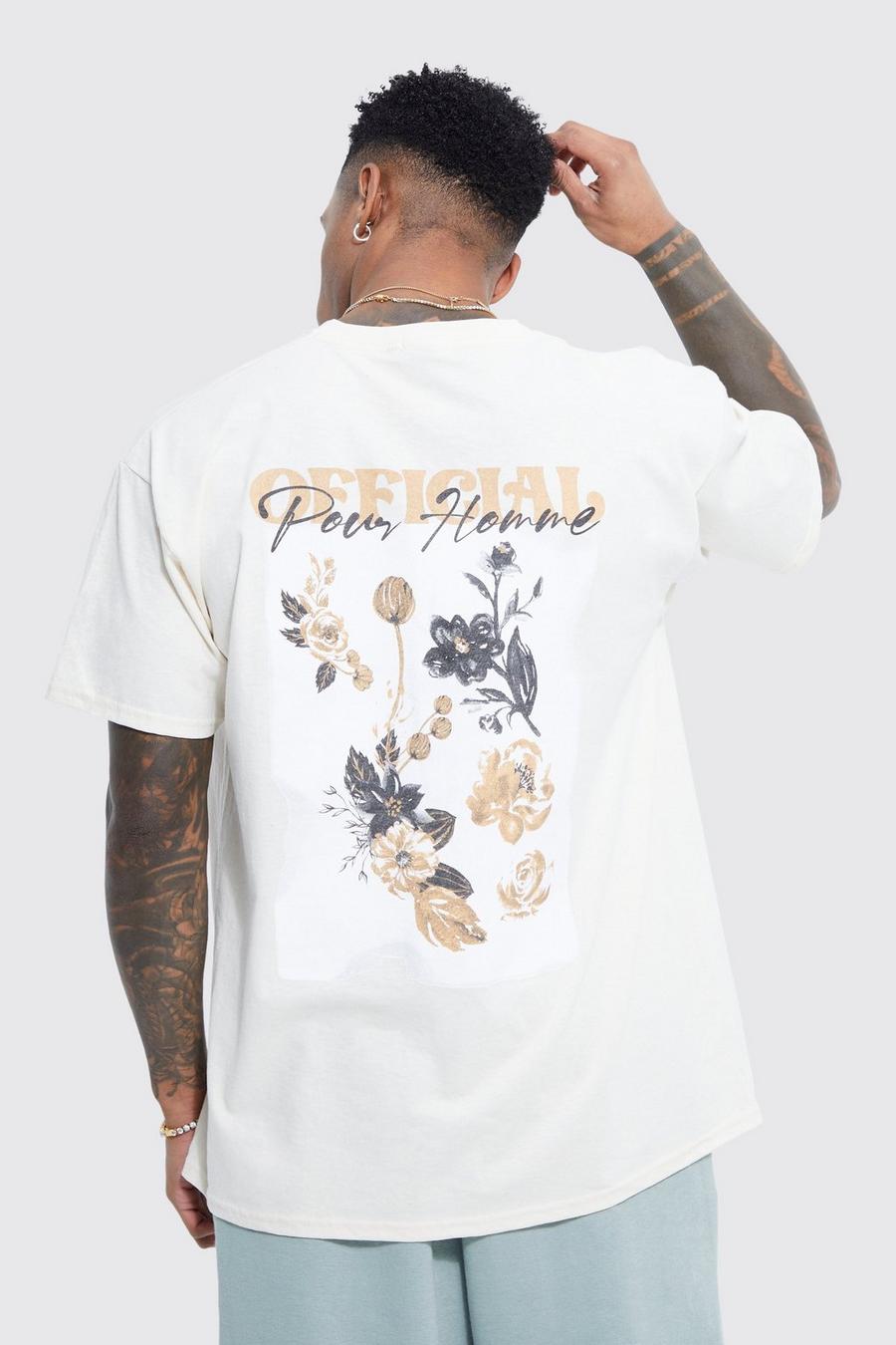 Camiseta oversize con estampado gráfico de flores, Ecru blanco