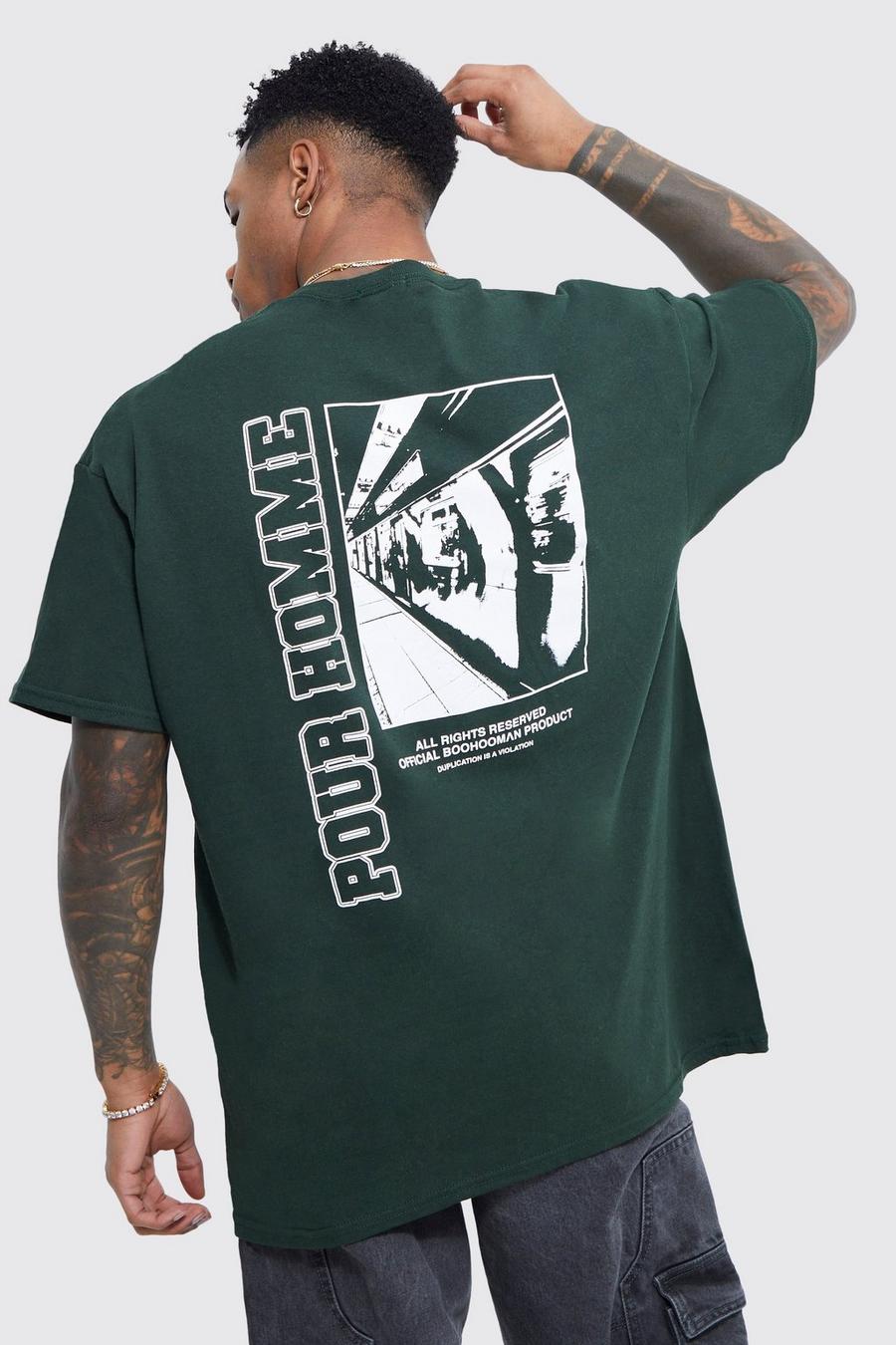 Camiseta oversize con estampado gráfico Pour Homme, Green verde